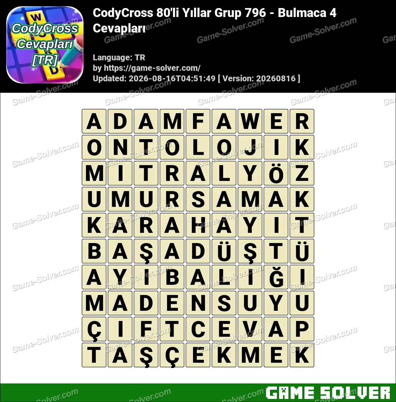 CodyCross 80’li Yıllar Grup 796 – Bulmaca 4 Cevapları